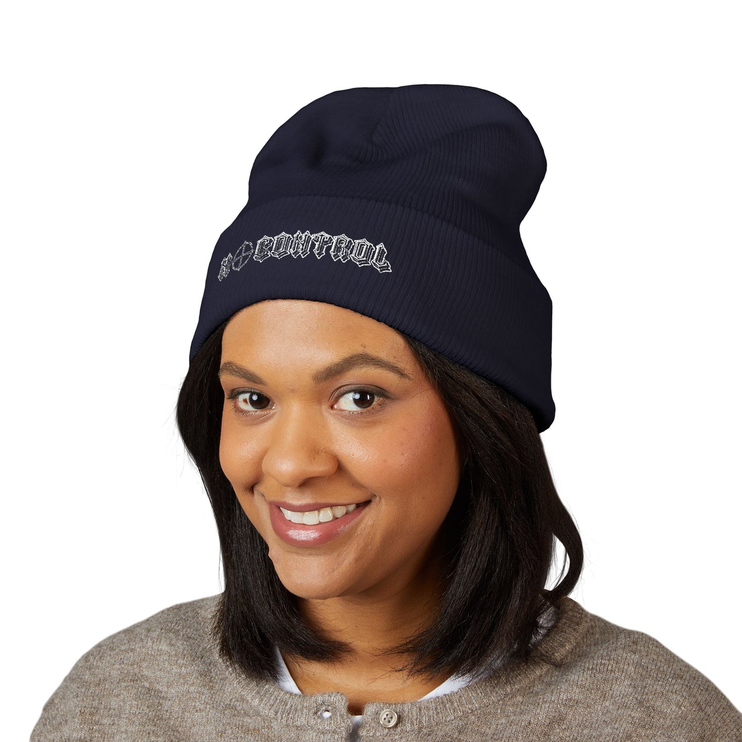 Embroidered 'No Control' Cuffed Beanie