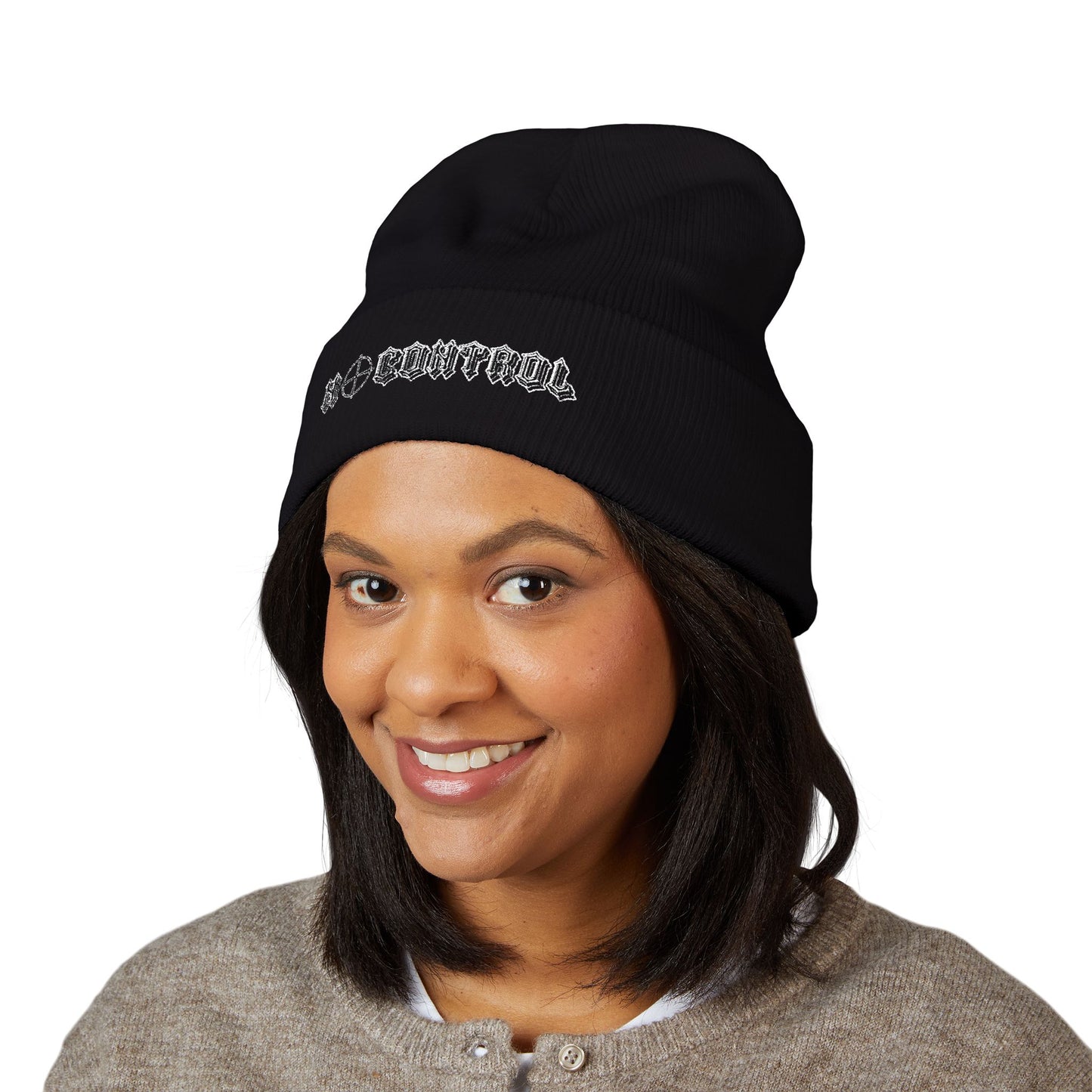 Embroidered 'No Control' Cuffed Beanie